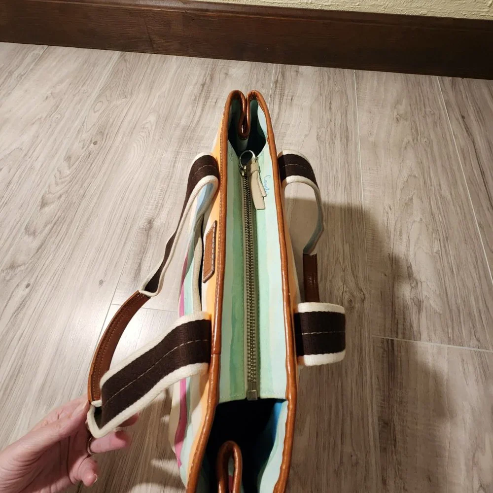 Coach Hampton Watercolors Striped Satchel Tote Bag Purse - Picture 6 of 13